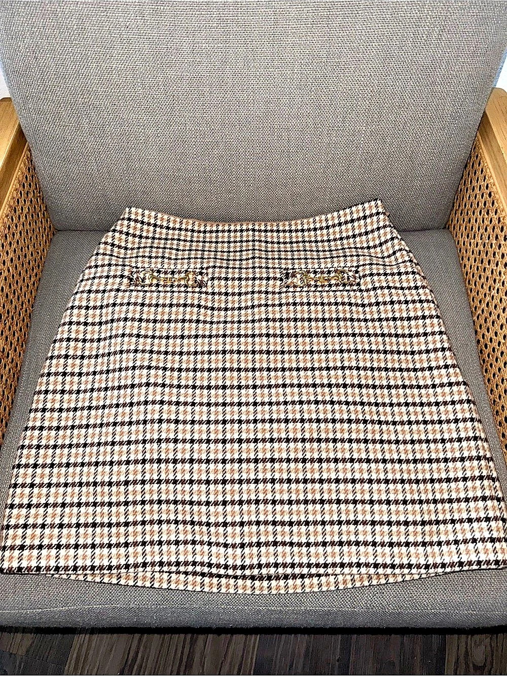 LOFT Petites Horsebit Plaid Mini Skirt 2P Brown Tan Wool Blend